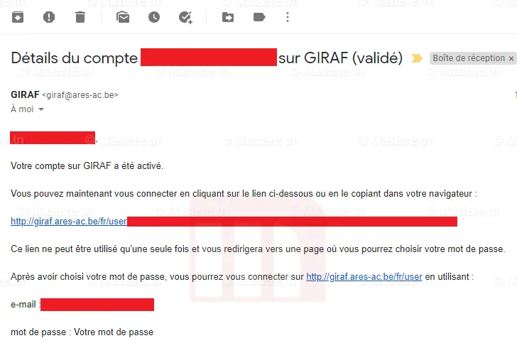 Exemple email de validation GIRAF - Bourses ARES