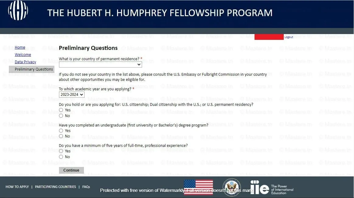 Hubert H. Humphrey Fellowship Application portal.