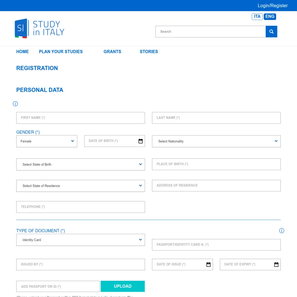 Portail de candidature aux bourses d'études du gouvernement italien