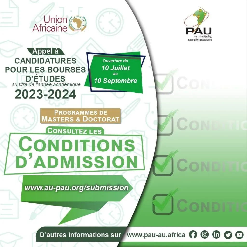 Appel à candidature aux bourses d'études de l'Université Panafricaine 2023/2024 