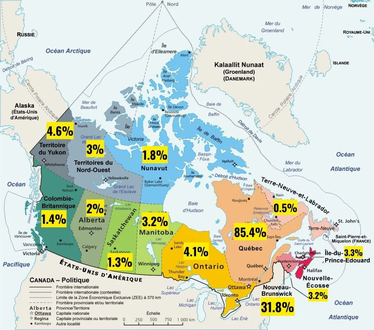 Nombre de francophones par province et territoire au Canada (2016) - Source Recensement de la population de 2016