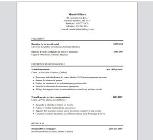 CV Canadien pour l'admission à une université Canadienne