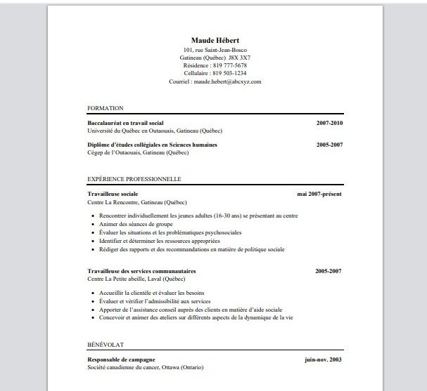 Exemple De Cv Canadien Mod le De Cv Canadien Word JKEK